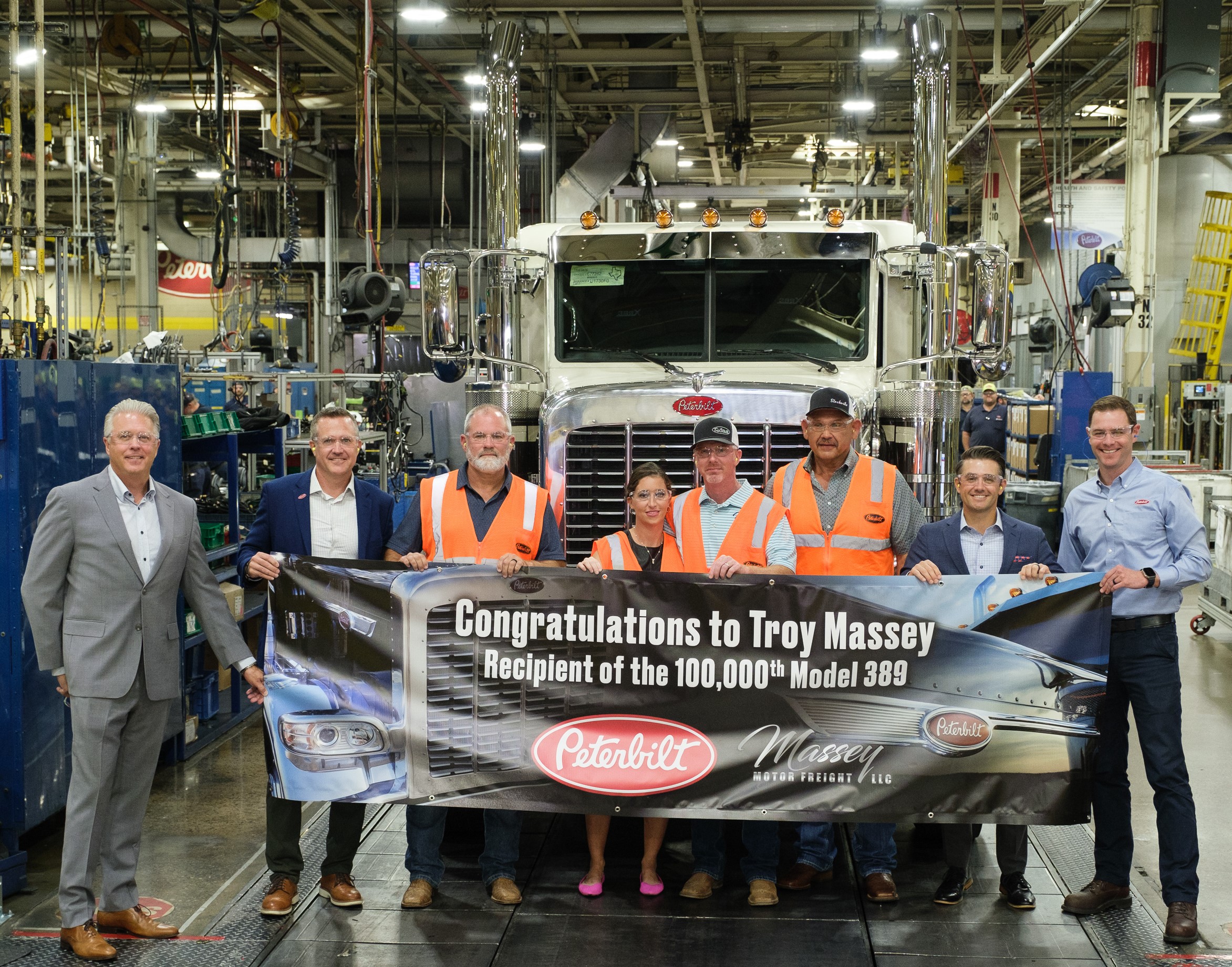 Peterbilt Celebrates Production Milestone with 100,000th Model 389 at its Denton Manufacturing Plant; Presented to Massey Motor Freight - Hero image